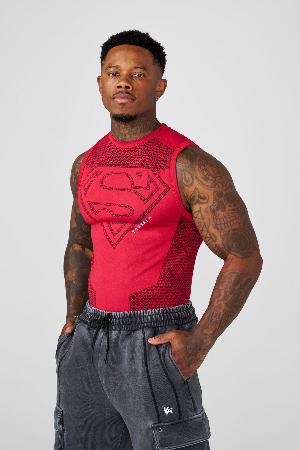 Playera de compresión sin mangas YOUNGLA x SUPERMAN